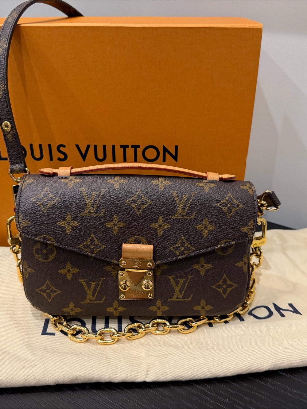 Louis Vuitton Brown Monogram Canvas Shoulder Bag with Gold Hardware